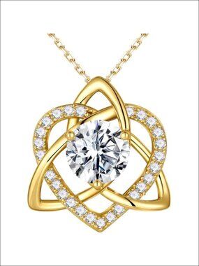 Celtic Love Knot Moissanite Necklace 14K Yellow Gold Plated Sterling Silver